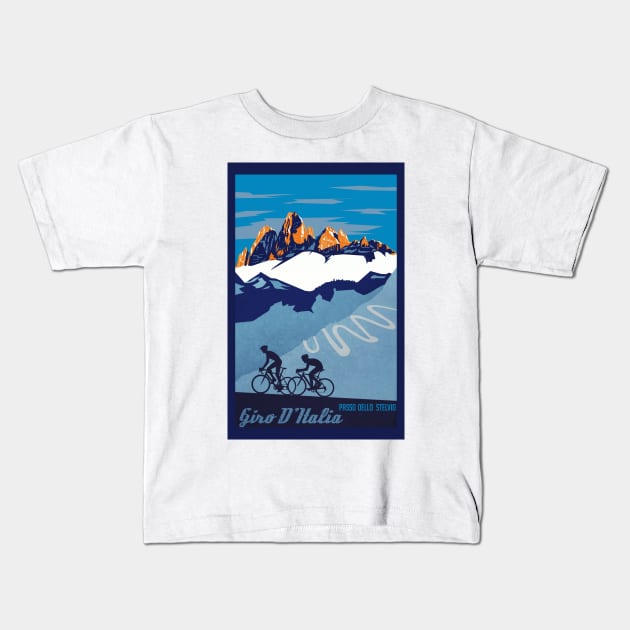 Giro D' Italia Retro  Passo Dello Stelvio Cycling Poster Kids T-Shirt by SFDesignstudio